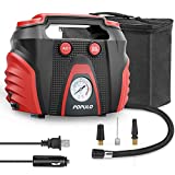 POPULO Tire Inflator Air Compressor, AC/DC Portable Air Compressor Pump for Car (12V DC) and Home (120V AC), Car Tire Inflator with Pressure Gauge for Bike, Motorcycle, Ball and Other Inflatables