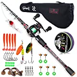 Sougayilang Fishing Rod and Reel Combo, Telescopic Casting Rod Baitcasting Reel with Carrier Bag Baitcaster Combo for Freshwater Saltwater-Red-1.8m Rod and Right Reel