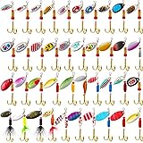 Skylety 40 Pieces Fishing Lures Hard Metal Spinner Lures Spinner Baits for Bass Perch Pike Walleye Trout Salmon Bass Lures Trout Lures with Tackle Box