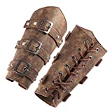 HZMAN Adults Faux Leather Arm Guards - Medieval Belt Leather Buckle Bracers - One Size - Leather Armband Pair (Brown)