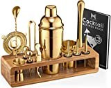 Mixology Bartender Kit: 23-Piece Bar Set Cocktail Shaker Set with Stylish Bamboo Stand | Perfect for Home Bar Tools Bartender Tool Kit and Martini Cocktail Shaker for Awesome Drink Mixing (Gold)