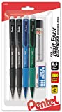 Pentel Twist-Erase Express Mechanical Pencil, 0.5mm, Assorted Barrel Colors (QE415LZBP4), 4 pack