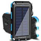 Durecopow Solar Charger, 20000mAh Portable Outdoor Waterproof Solar Power Bank, Camping External Backup Battery Pack Dual 5V USB Ports Output, 2 Led Light Flashlight with Compass (Blue)