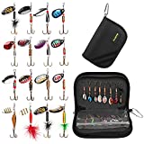 PLUSINNO 16pcs Fishing Lure Spinnerbait Kit with Portable Carry Bag,Bass Trout Salmon Hard Metal Spinner Baits Kit