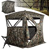 SOTISI Hunting Blind, 2-3 Person Pop Up Hunting Ground Blind, 270 Degree See Through and Easy Set-Up Low-Noise Deer Blind with Chair (Realtree Edge)