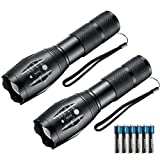 LED Flashlights, 2 Pack Tactical Flashlight High Lumens Lights with 6Pack AAA Batteries Portable Waterproof Zoomable Flashlight with 5 Mode for Camping/Outdoor/Hiking/Gift-Giving/Emergency