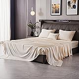 Whitney Home Textile 100% Bamboo Sheets Queen Size - Pure Organic Viscose 300 Thread Count Bamboo Sheets 4 Piece - Super Soft and Silky 16 Inch Deep Pocket Fit Durable Breathable Sheets Ivory