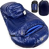 WINGACE Mummy Sleeping Bag 20 Degree F, 750FP 95% Down, Backpacking & Camping, Adults Cold Weather Lightweight Warm Compact Sleeping Bags (23F & 15F, 83 in, Dark Blue)