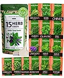 15 Culinary Herb Seed Vault - Heirloom and Non GMO - 4900+ Seeds for Planting for Indoor or Outdoor Herbs Garden, Basil, Cilantro, Parsley, Chives, Lavender, Dill, Marjoram, Mint, Rosemary, Thyme