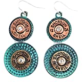 Western Collection Hammered Rhinestone 12 GA Bullet Shotgun Shell 20' Necklace with Earrings (Patina Earrings Only)