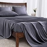 CAROMIO 100% Bamboo Sheets Queen, 6 Piece Bed Sheets Set, Cooling Sheets for Hot Sleepers with 16 Inch Deep Pocket, Silky Soft, Cool and Breathable Luxury Sheet for Queen Size Bed (Dark Grey, Queen)