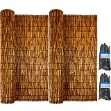 2 Pcs Natural Reed Fencing Bamboo Roll 3.3 Feet High x 13.3 Feet Long and 200 Pcs Nylon Black Cable Ties Cord for Privacy Reed Fencing Bamboo Fence Rolls Curtain Garden Balcony Yard Decoration
