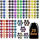 DND Dice Set 25 x 7 (175 Pieces) Double-Colors Polyhedron Dice for Dungeons and Dragons D&D RPG MTG Table Games D4 D6 D8 D10 D% D12 D20 25 Colors Dice with 1 Large Flannel Bag